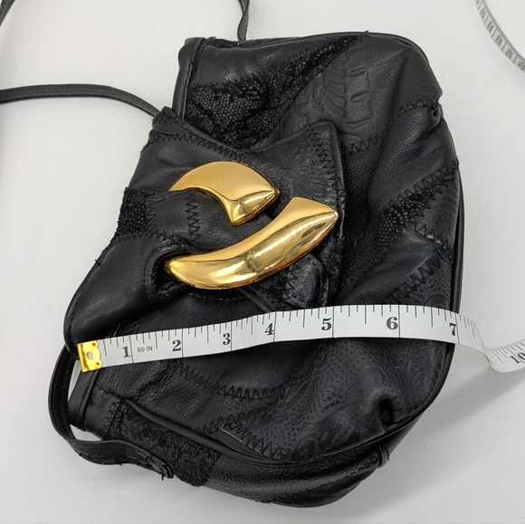 Vintage Black Gold Patchwork Small Leather Shoulder Bag - Picture 10 of 11